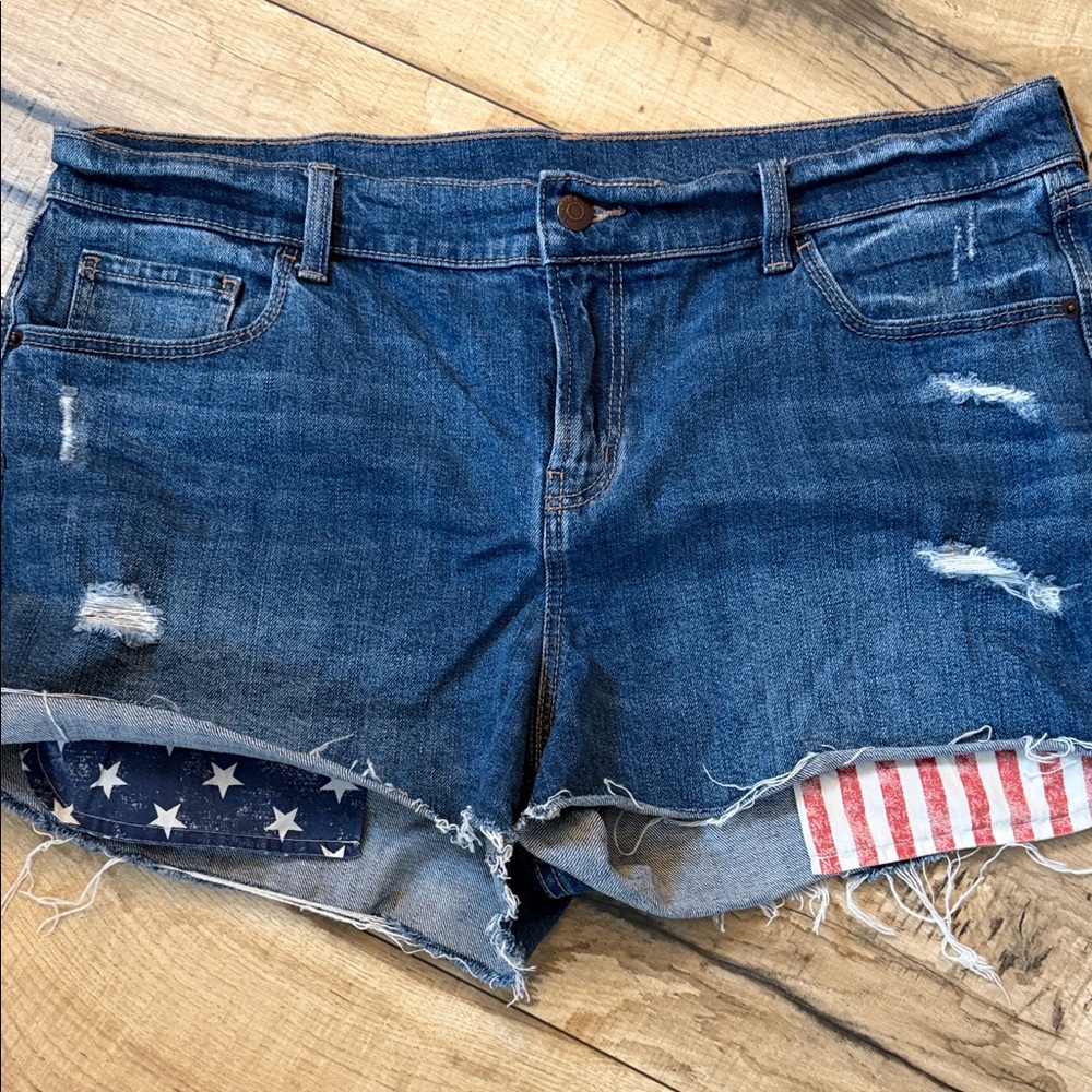 Old Navy Distressed Denim Shorts with Flag Accents